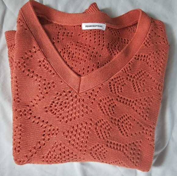 Penningtons Orange Dolman Sleeve Pointelle Sweater Size 2x - Picture 2 of 6